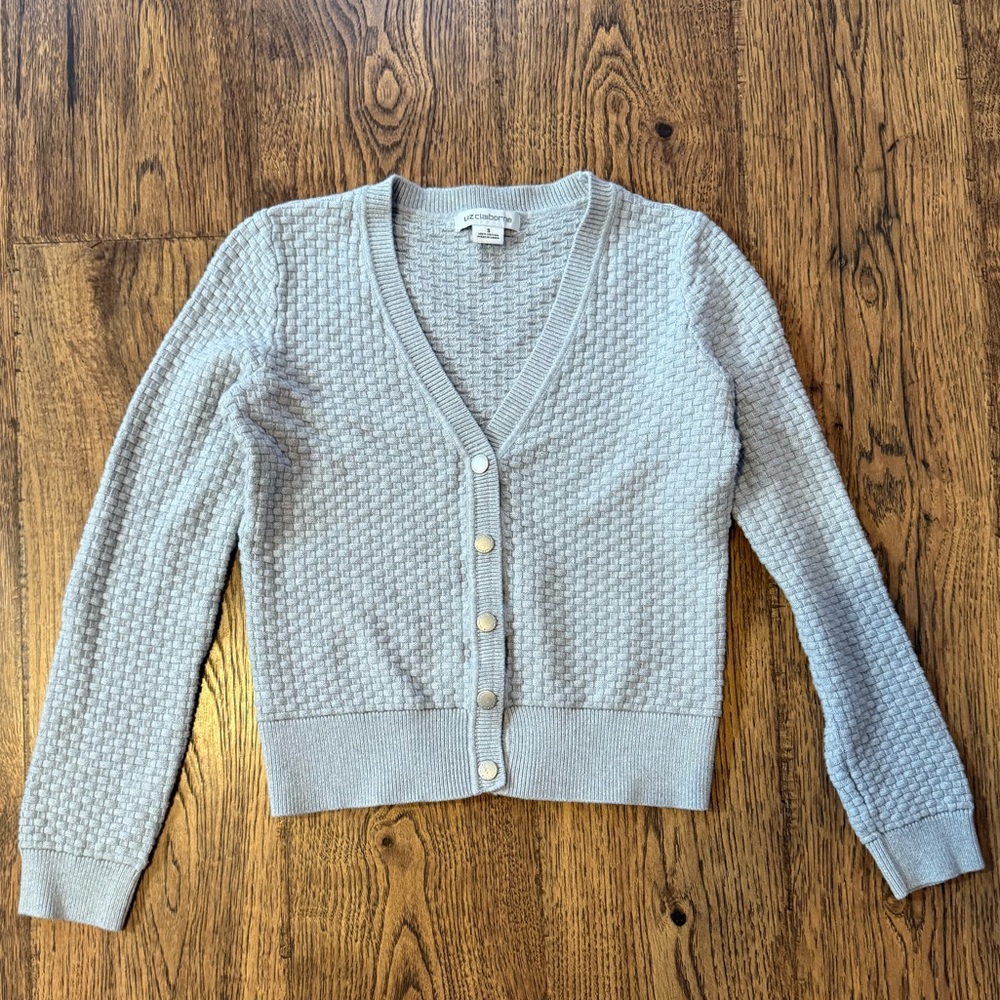 Liz Claiborne Light Blue Textured V-Neck Cardigan